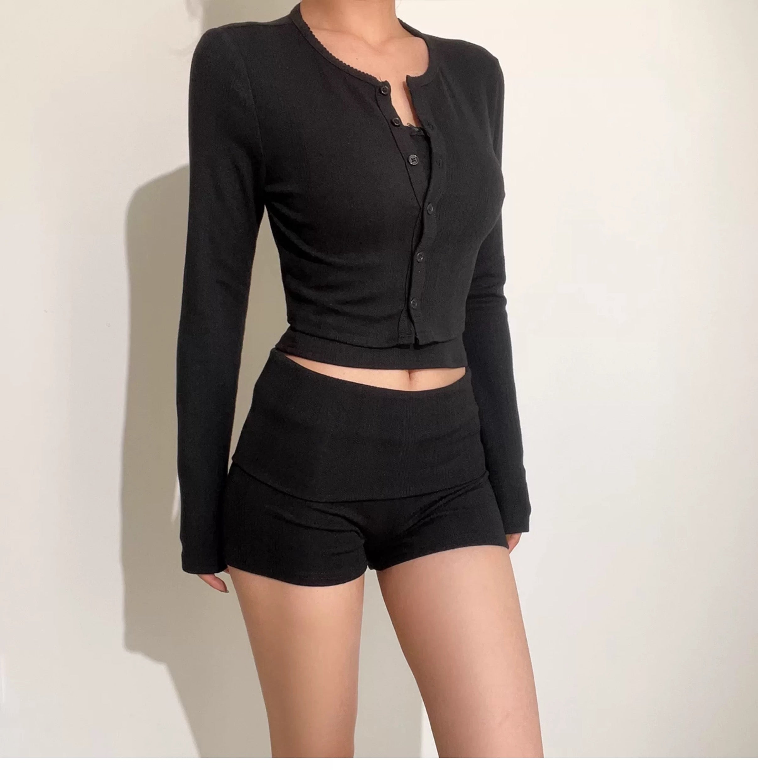 Conjunto de 3 piezas Coquette de canalé para estar por casa