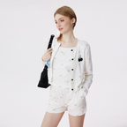 Beyaz Fiyonk Desenli Pamuklu Pijama Takımı