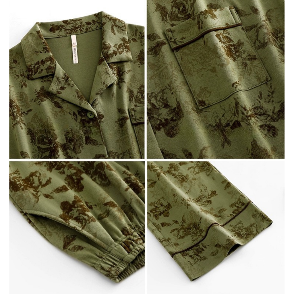 Pijama de algodón verde con diseño vintage