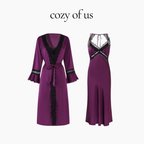 Fransız Stil Dantel Sırt Detaylı Lüks Kadın Gecelik & Sabahlık Set