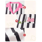 Pembe Yaka Cool Cat Çizgili Pijama Takımı