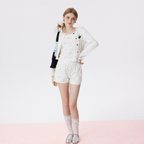 Beyaz Fiyonk Desenli Pamuklu Pijama Takımı