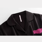 Siyah Dantel Detaylı Zarif İpeksi Pijama Takımı