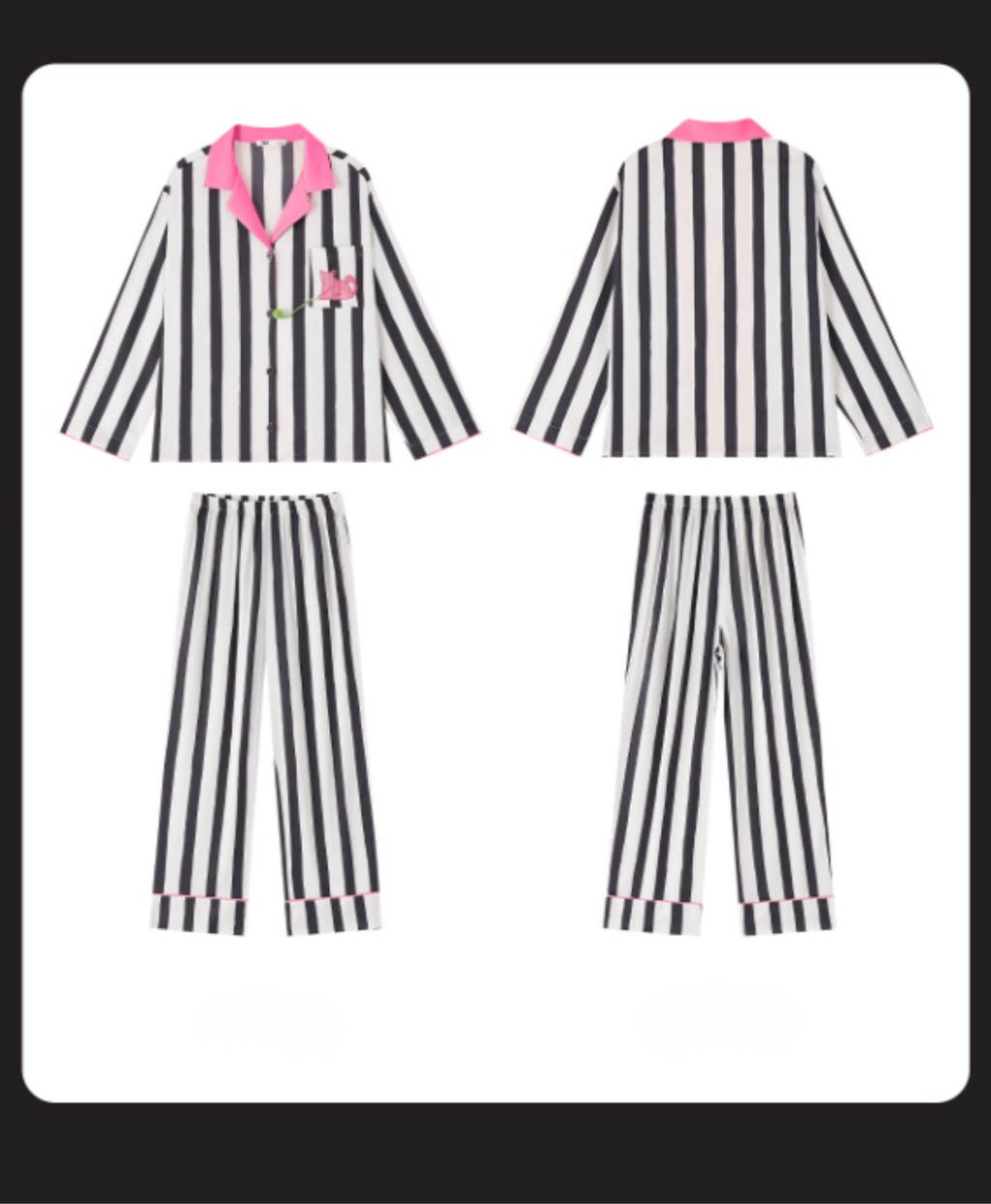 Pembe Yaka Cool Cat Çizgili Pijama Takımı