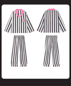 Pembe Yaka Cool Cat Çizgili Pijama Takımı