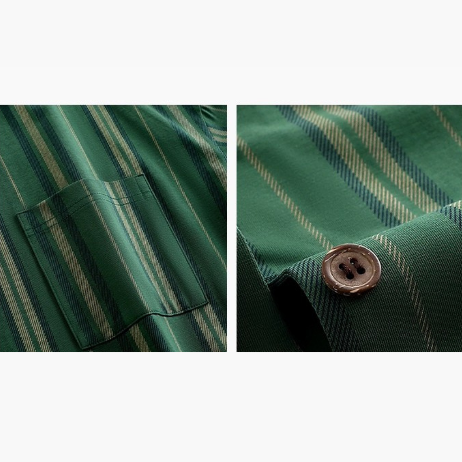 Yeşil Klasik Çizgi Desenli Pamuklu Pijama Takımı