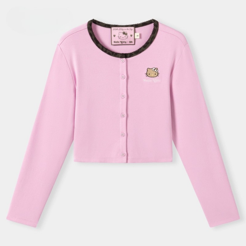 Hello Kitty Leopar Desenli Pamuklu Örme Hırka