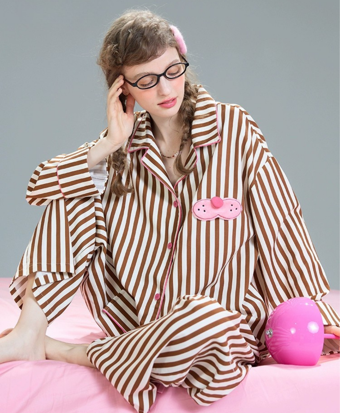 Cool Cat Signature Kahverengi Çizgili Pijama Takımı