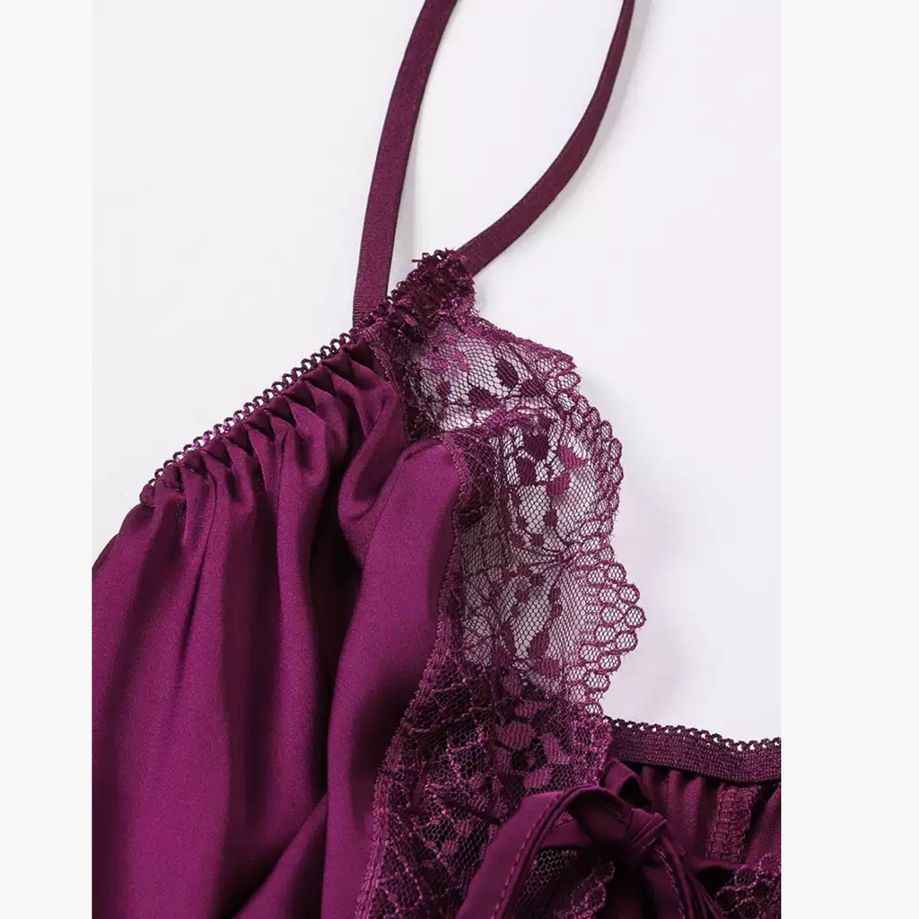 Fransız Stil Dantel Detaylı İpli Tasarım Gecelik/Sabahlık Set