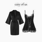 Fransız Stil Dantel Detaylı İpli Tasarım Gecelik/Sabahlık Set