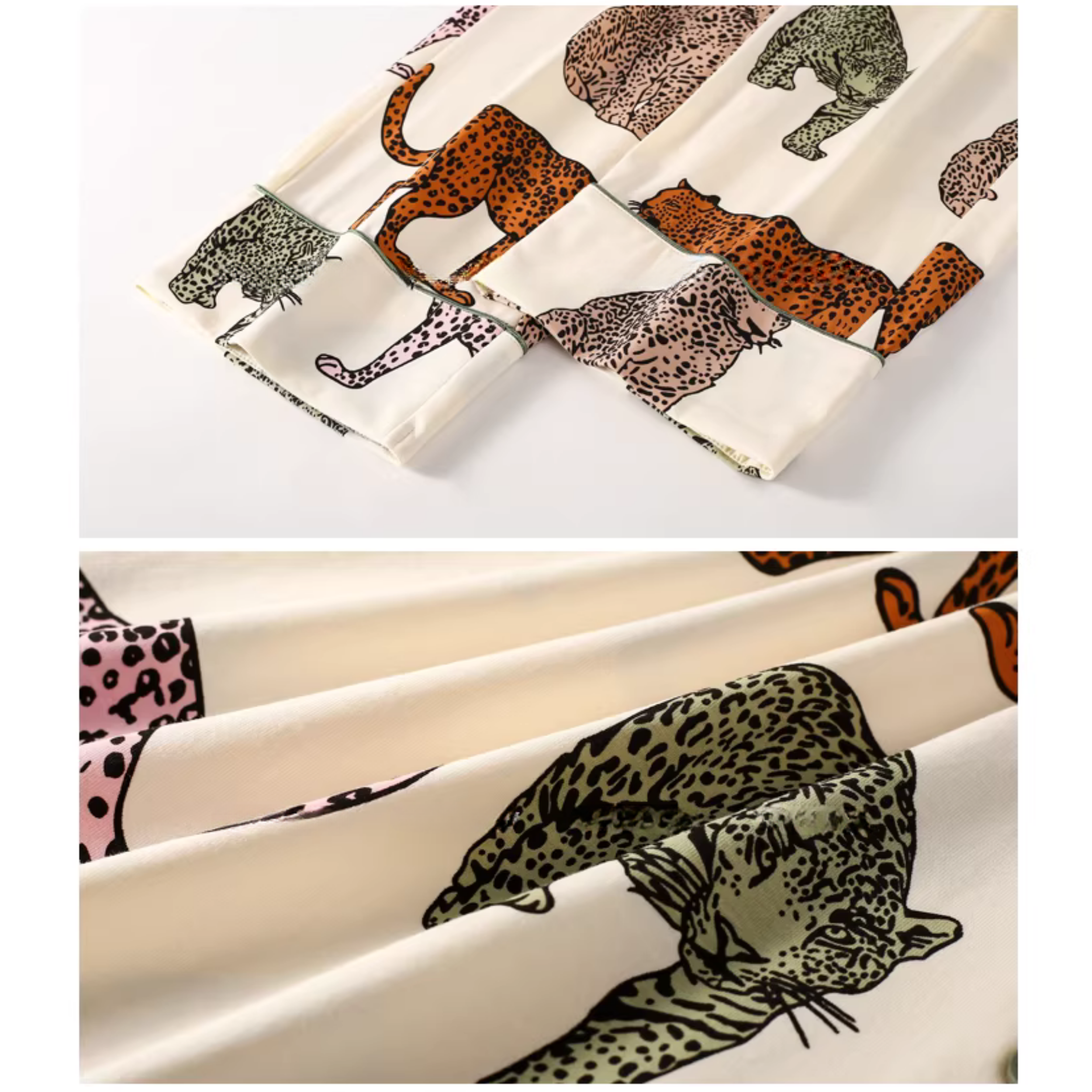 Leopar Desenli Renkli Baskılı Pamuklu Pijama Takımı