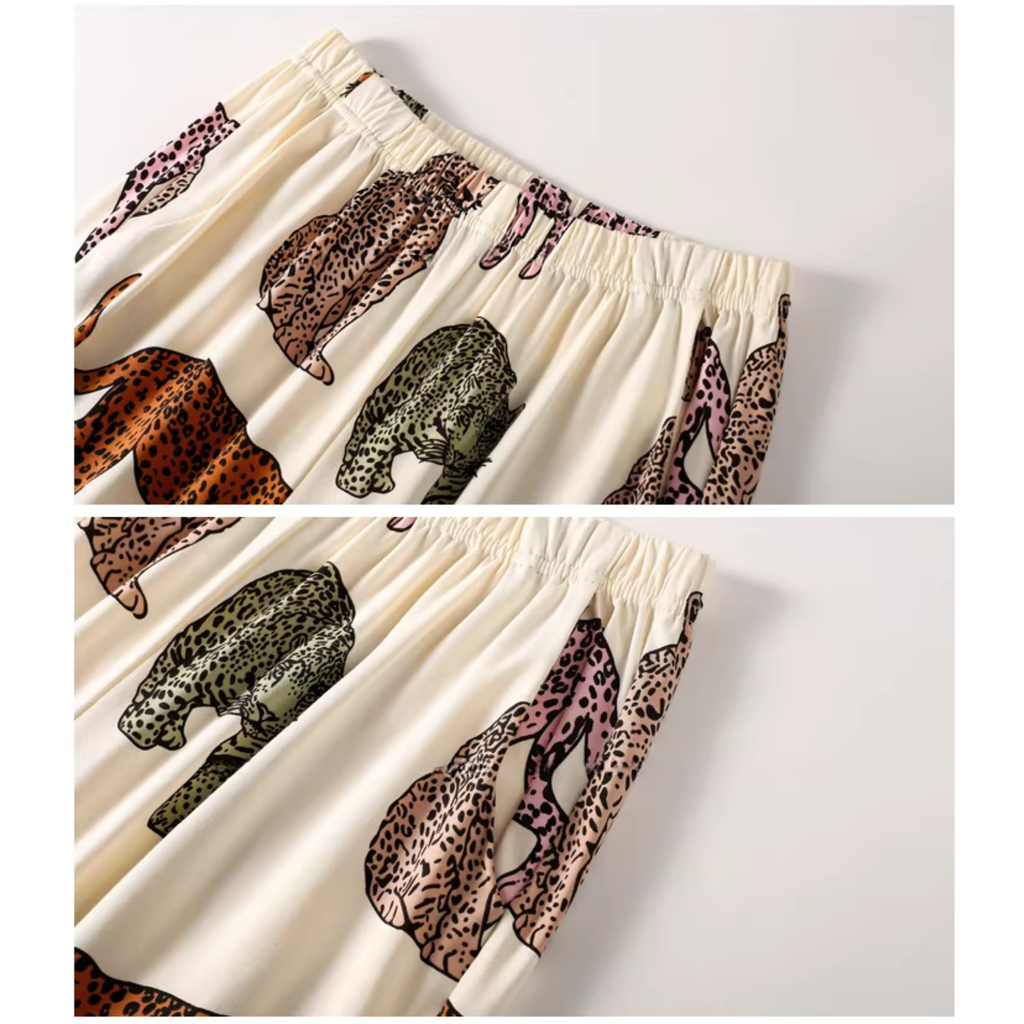 Leopar Desenli Renkli Baskılı Pamuklu Pijama Takımı