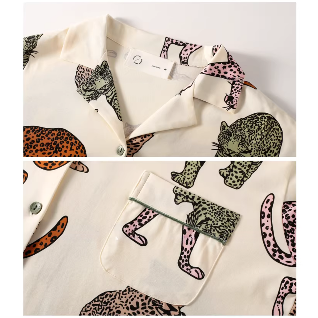 Leopar Desenli Renkli Baskılı Pamuklu Pijama Takımı