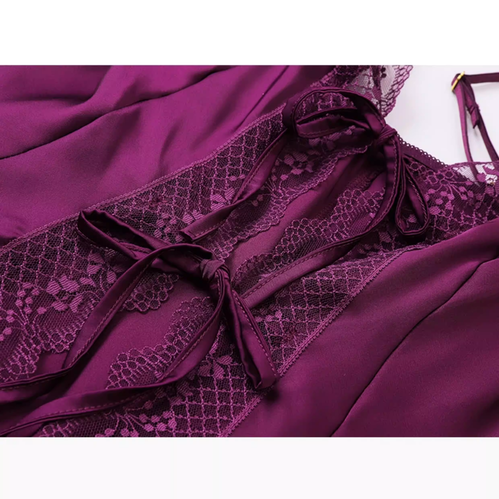 Fransız Stil Dantel Detaylı İpli Tasarım Gecelik/Sabahlık Set