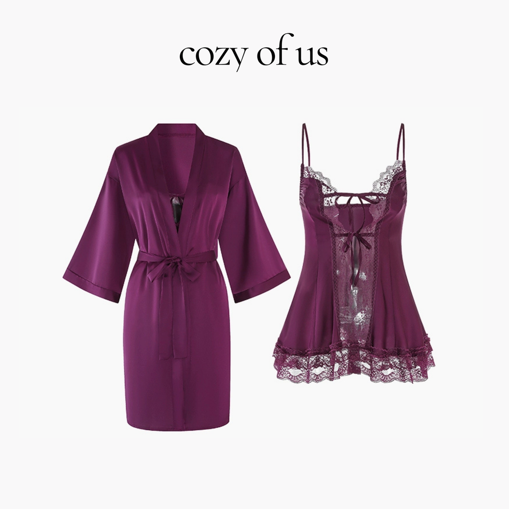 Fransız Stil Dantel Detaylı İpli Tasarım Gecelik/Sabahlık Set