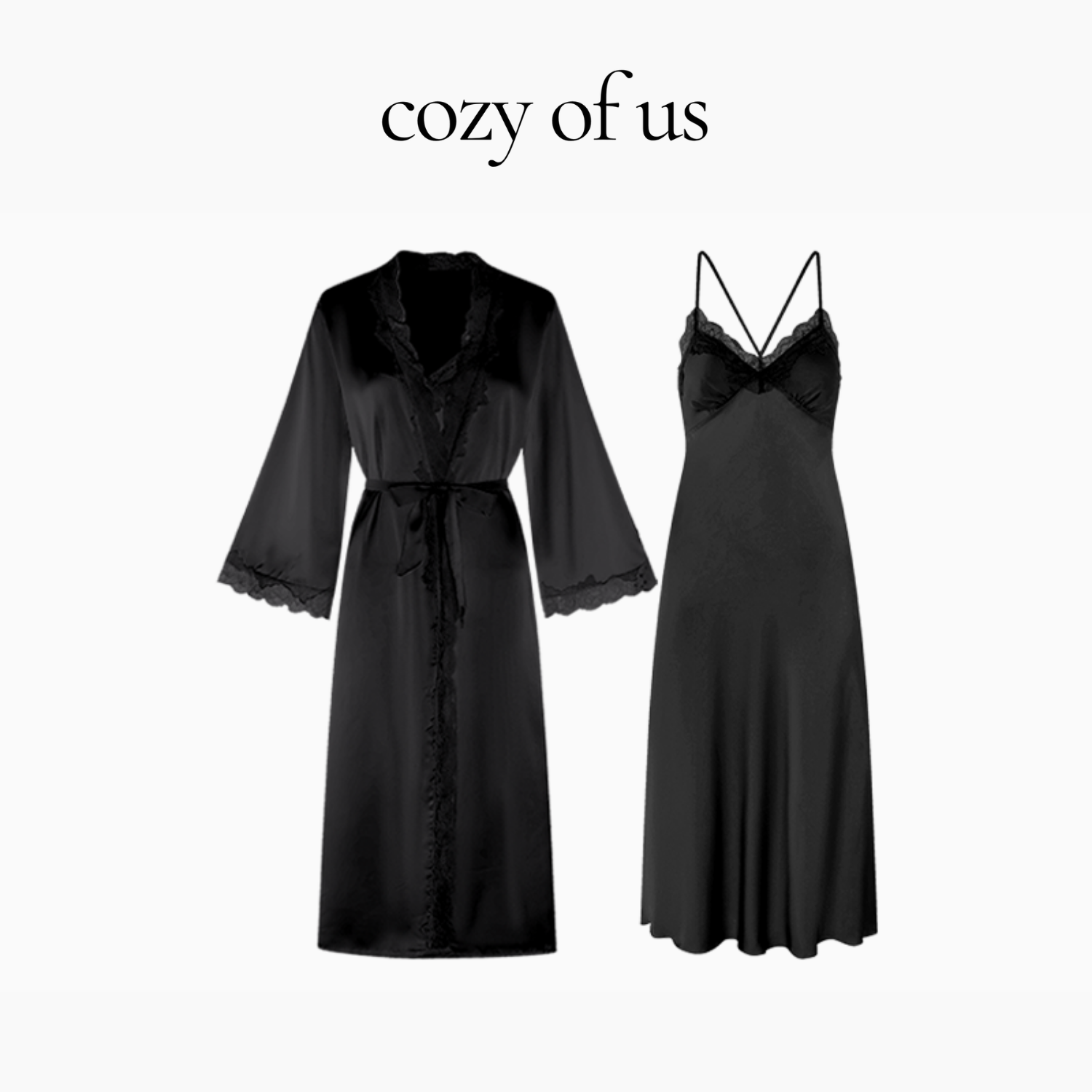 Fransız Yeni Stil Saten Dokulu Gecelik/Sabahlık Set