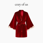 Fransız Yeni Stil Özel Kadife Dantel Gecelik/Sabahlık Set