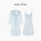 Fransız Yeni Stil Saten Dokulu İnce Model Saf Gecelik/Sabahlık Set