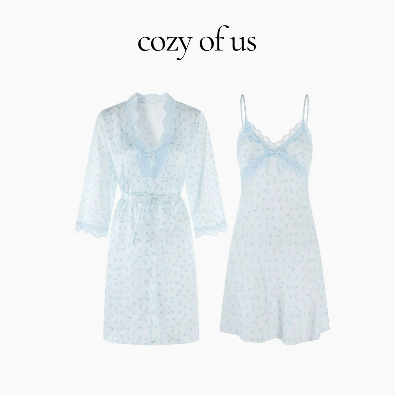 Fransız Yeni Stil Saten Dokulu İnce Model Saf Gecelik/Sabahlık Set