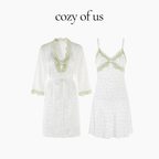 Fransız Yeni Stil Saten Dokulu İnce Model Saf Gecelik/Sabahlık Set