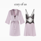 French New Style Satin Textured Pure Lace Nightgown/Morning Gown Set