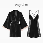 Fransız Yeni Stil Özel Kadife Dantel Gecelik/Sabahlık Set