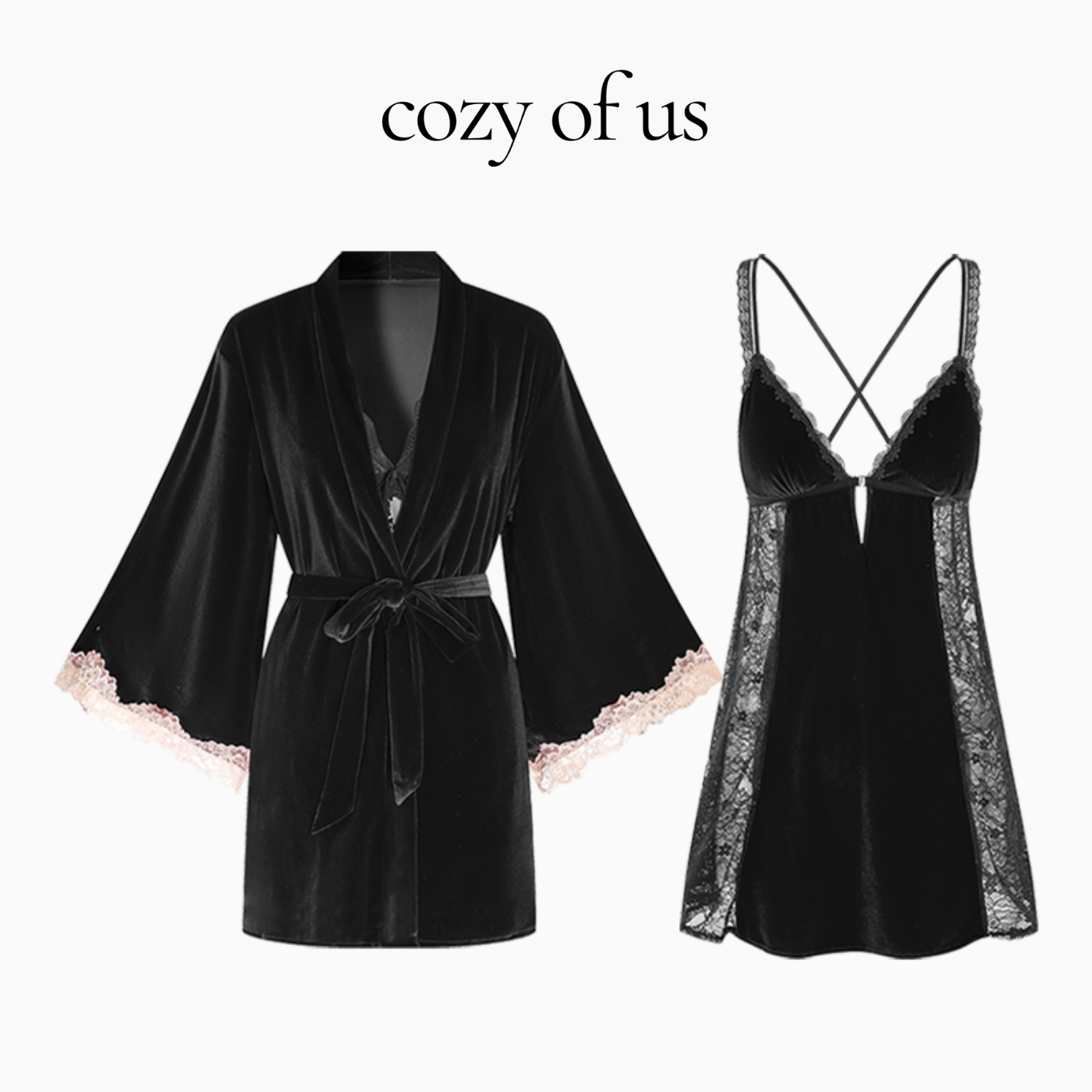 Fransız Yeni Stil Özel Kadife Dantel Gecelik/Sabahlık Set