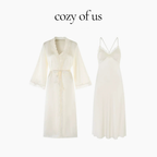 Fransız Yeni Stil Saten Dokulu Gecelik/Sabahlık Set