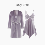 Fransız Yeni Stil Saten Dokulu Dantel Kelebek Gecelik/Sabahlık Set