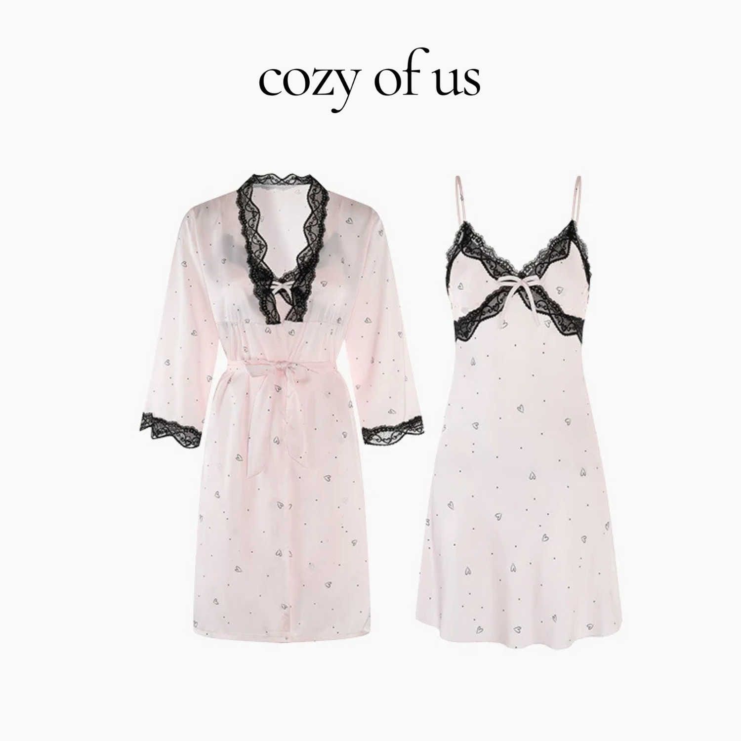 Fransız Yeni Stil Saten Dokulu İnce Model Saf Gecelik/Sabahlık Set