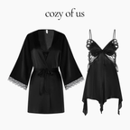 Fransız Yeni Stil Saten Dokulu Dantel Kelebek Gecelik/Sabahlık Set