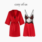 French New Style Satin Textured Pure Lace Nightgown/Morning Gown Set