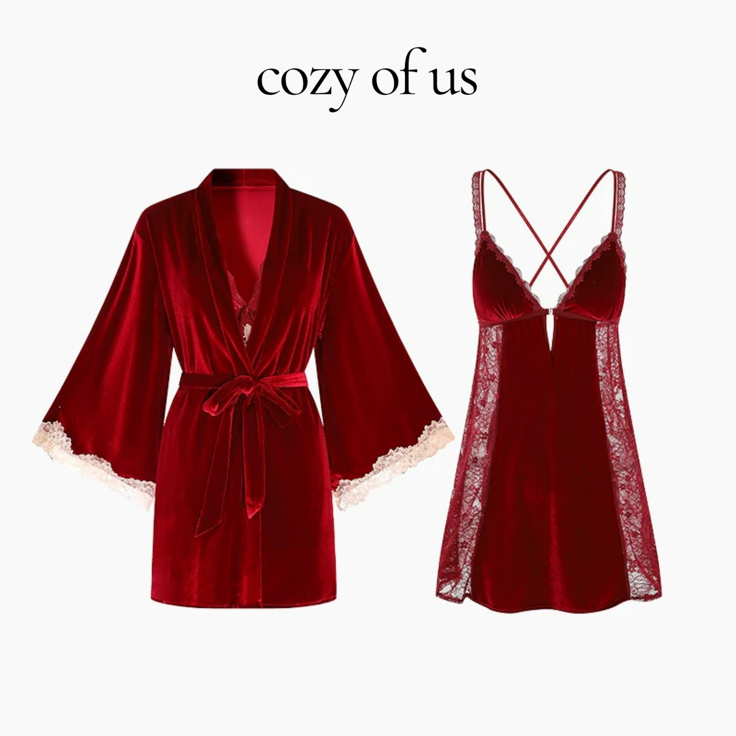 Fransız Yeni Stil Özel Kadife Dantel Gecelik/Sabahlık Set