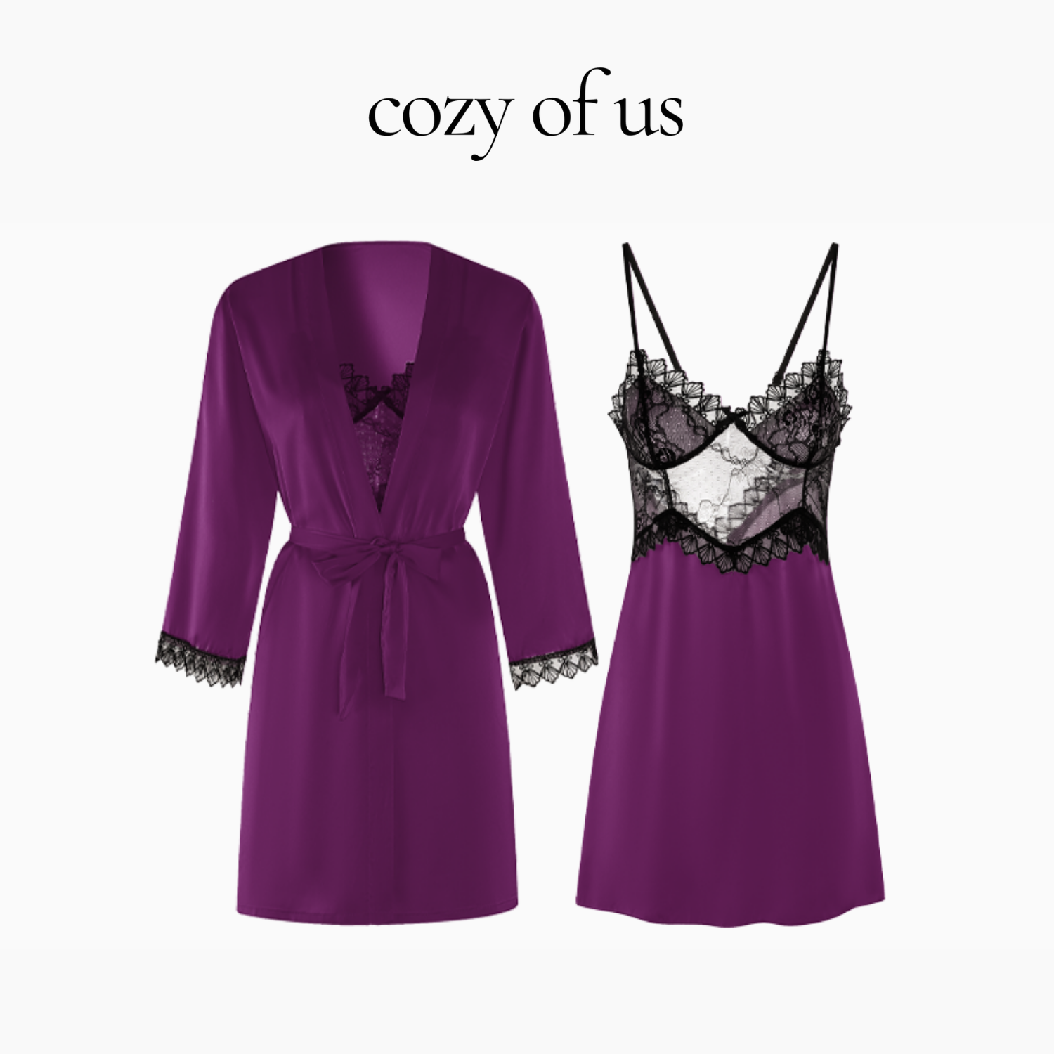 Fransız Yeni Stil Saten Dokulu Saf Dantel Gecelik /Sabahlık Set