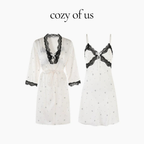 Fransız Yeni Stil Saten Dokulu İnce Model Saf Gecelik/Sabahlık Set