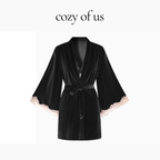 Fransız Yeni Stil Özel Kadife Dantel Gecelik/Sabahlık Set