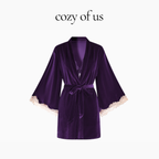 Fransız Yeni Stil Özel Kadife Dantel Gecelik/Sabahlık Set