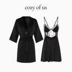 French New Style Satin Textured Pure Lace Nightgown/Morning Gown Set