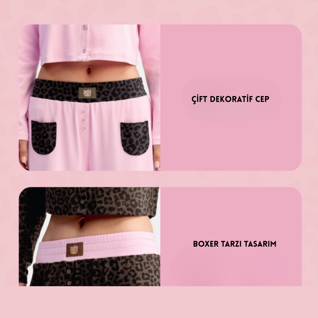 Hello Kitty Leopar Desenli Pamuklu Pantolon
