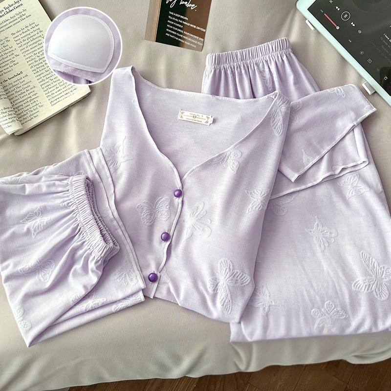 Butterfly Dream – Modal Kadın Pijama Takımı (3 Parça+Göğüs Pedli)