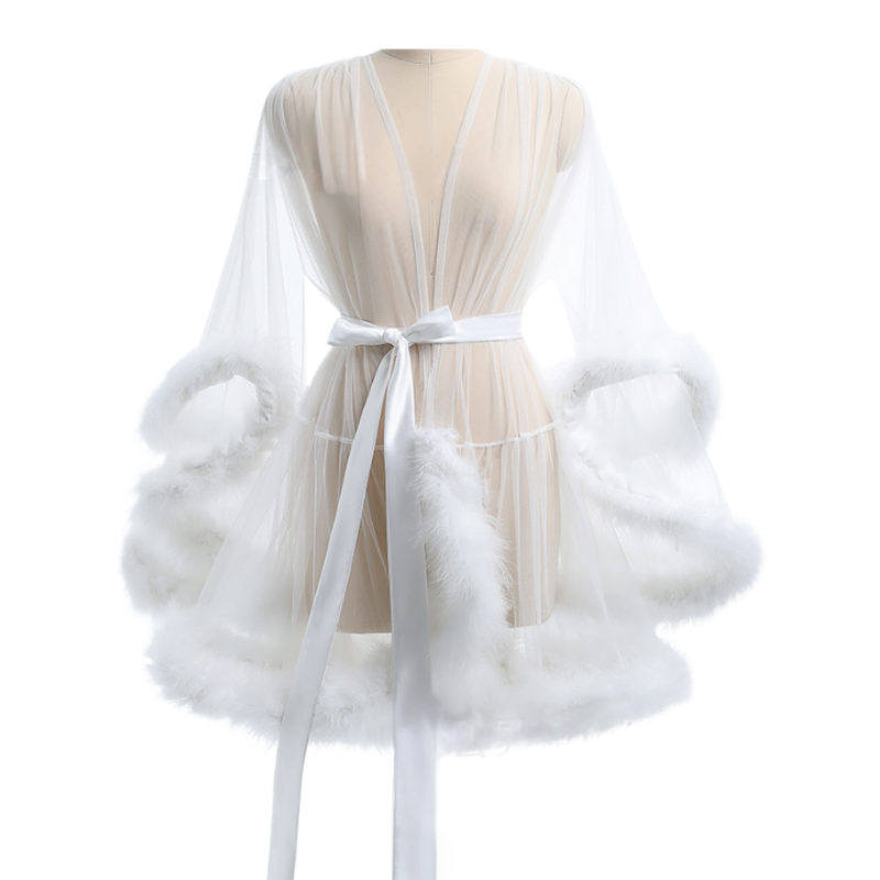 Glamorous Feather – Tül ve Peluş Detaylı Sabahlık