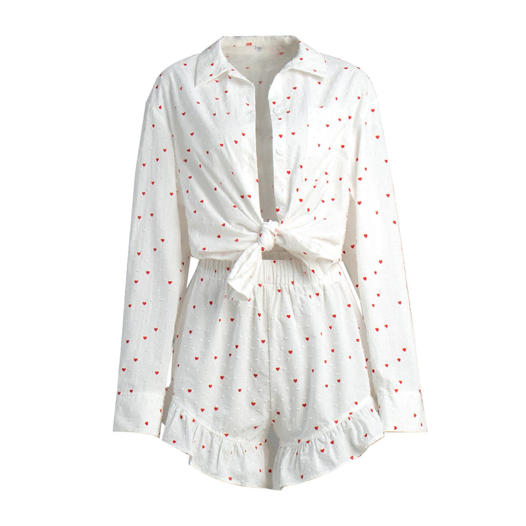 Conjunto Corazón Florecido – Pijama con pantalón corto de algodón con corazón