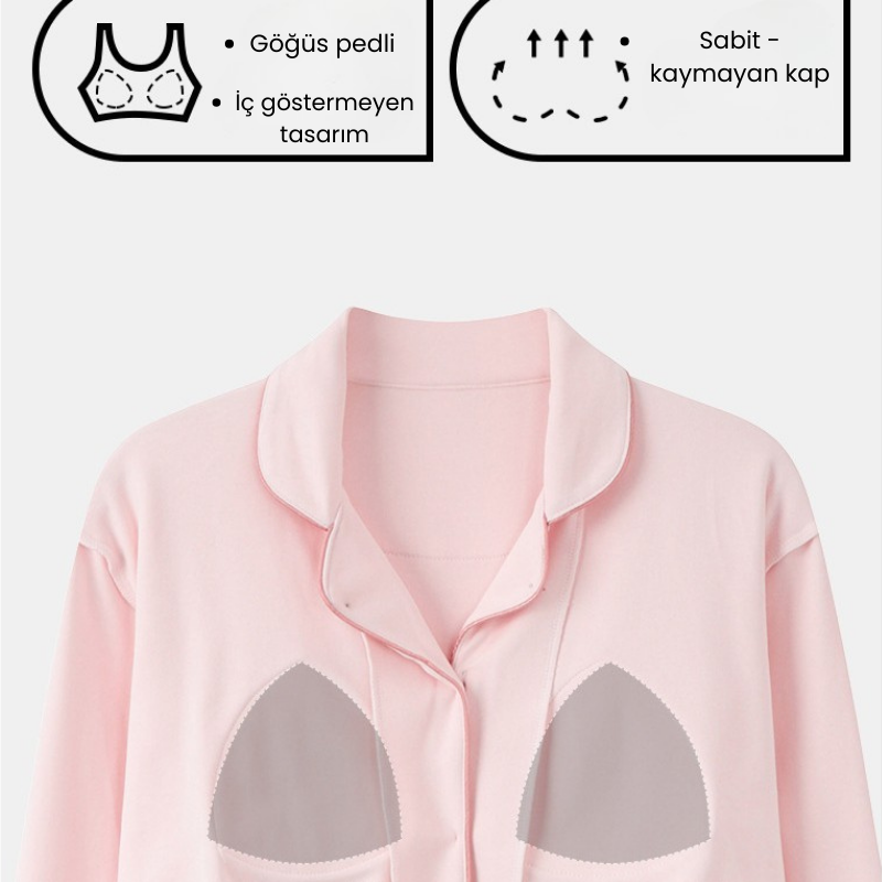 PureEase – Göğüs Pedli Pamuklu Pijama Takımı