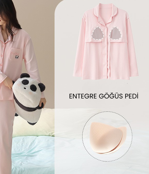 PureEase – Göğüs Pedli Pamuklu Pijama Takımı