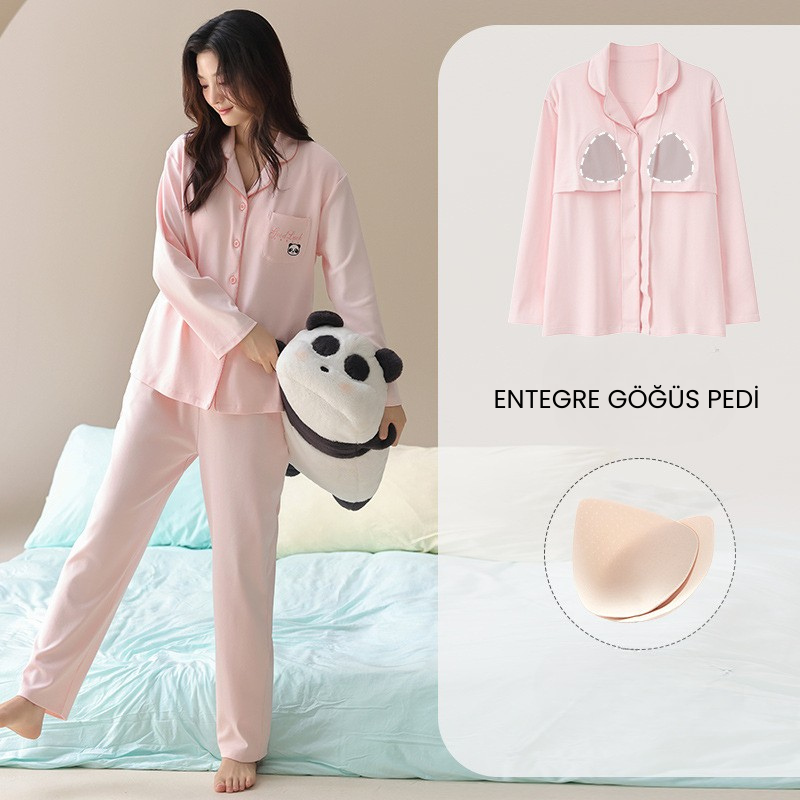 PureEase – Göğüs Pedli Pamuklu Pijama Takımı