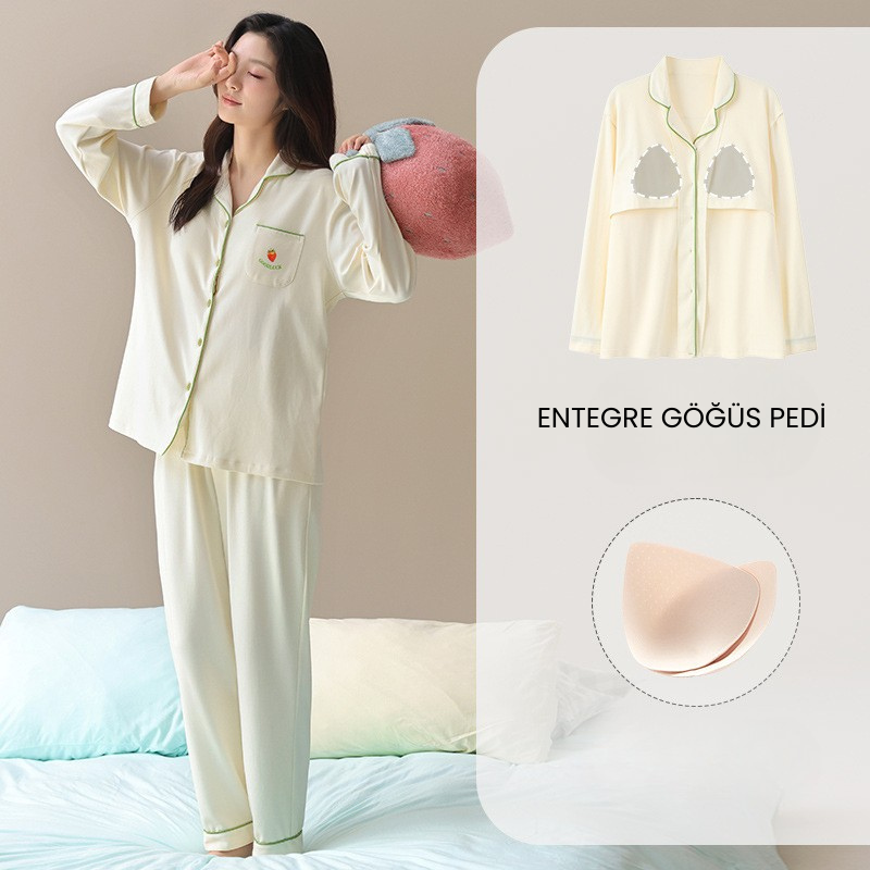 PureEase – Göğüs Pedli Pamuklu Pijama Takımı
