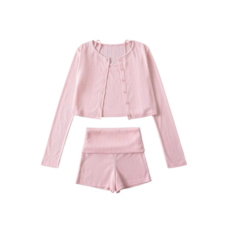 Soft Embrace – Pudra Viskonlu 3’lü Kadın Loungewear Set