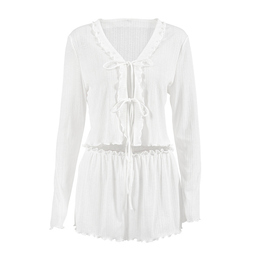 Elegant Frill – Kadın Fırfırlı Şortlu Pijama Takımı