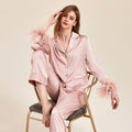 Feather Allure Pink Elegance Luxury Satin Robe Set