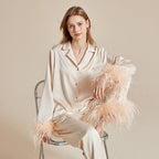 Feather Allure Champagne Luxury Satin Robe Set with Feather Details